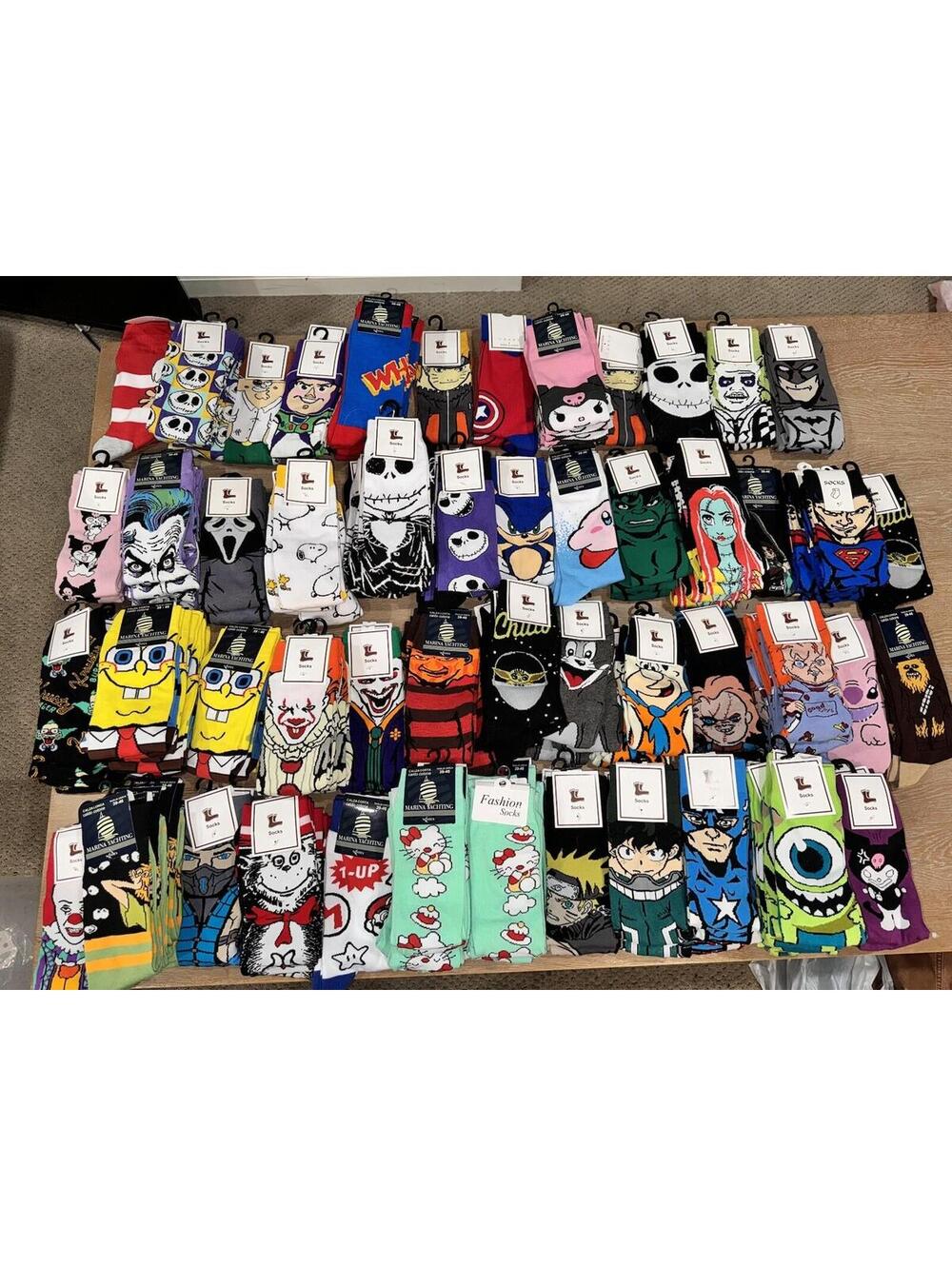 Crazy Socks Reseller Bundle 175 Pairs Characters Sponge Bob Hello Kitty Snoopy +